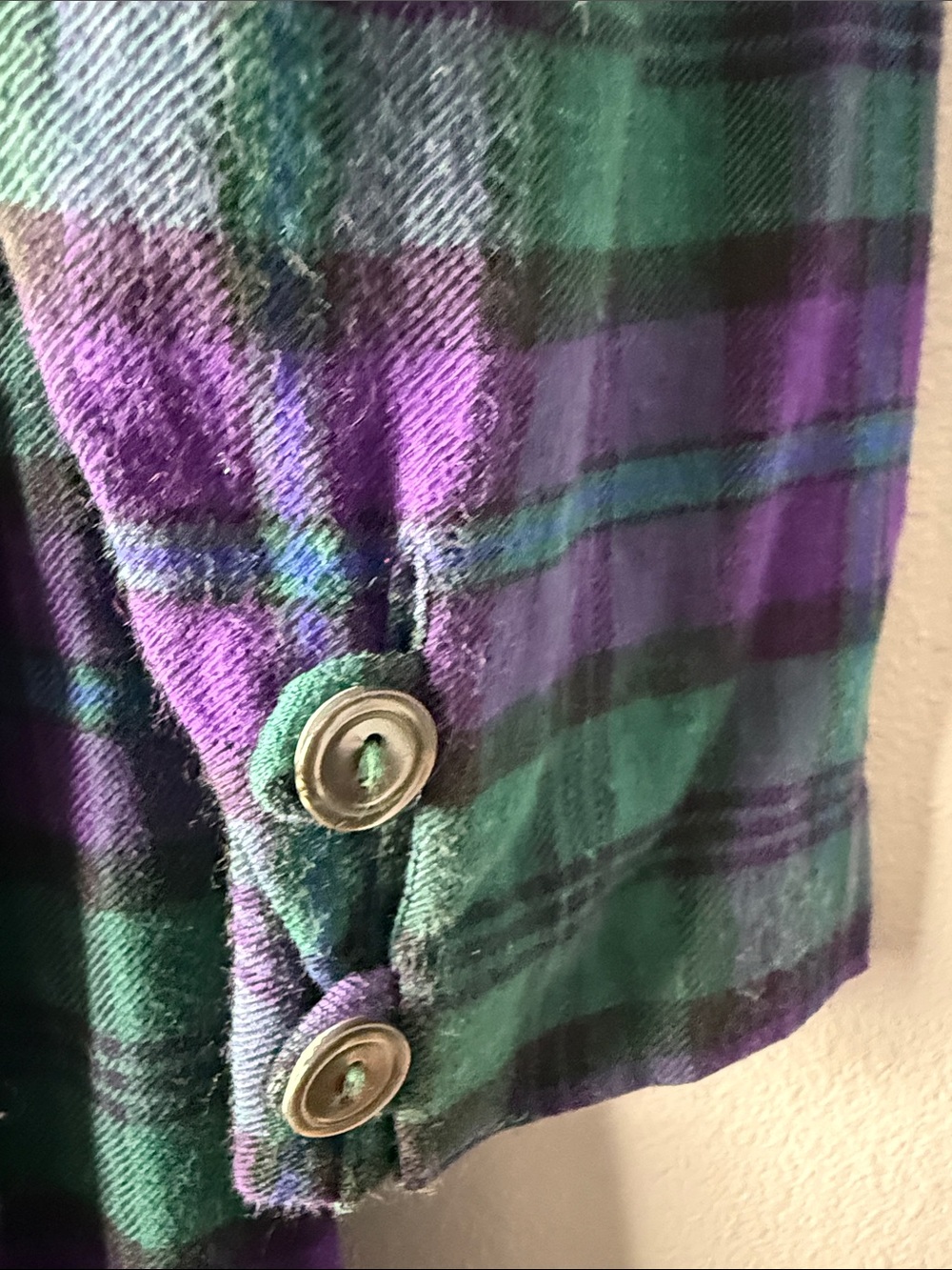 Vintage Laura Ashley Green & Purple Plaid Long-Sleeve Maxi Dress. Early 80s - Picture 10 of 10